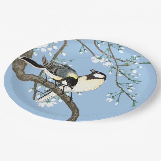 鳥とさくらんぼの花大原小村 ペーパープレート (アングル)