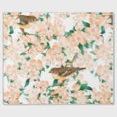 鳥とのシームレスな花柄 ラッピングペーパー (フラット)
