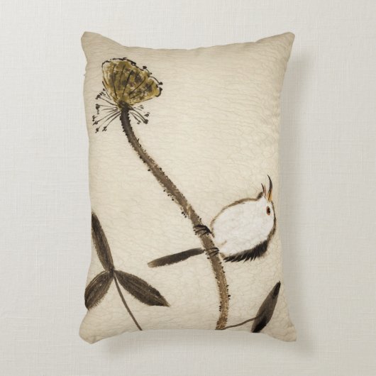 鳥との中国ので伝統的なインク絵画 アクセントクッション (正面(垂直))