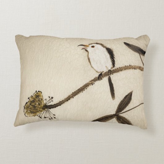 鳥との中国ので伝統的なインク絵画 アクセントクッション (裏面)