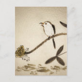 鳥との中国ので伝統的なインク絵画 ポストカード (正面)