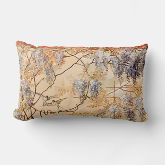 鳥との花柄 ランバークッション (正面)