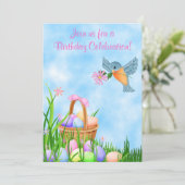 鳥とイースターバスケットの誕生日招待状 〜 女の子 招待状 (スタンド正面)