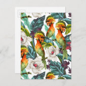 鳥とエキゾチックな花の模様2 ポストカード (正面/裏面)