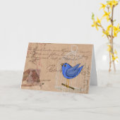 鳥とエフェメラ、誕生日 カード (黄色い花)