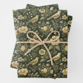 鳥とエレガントフローラのヴィンテージの折り返しと切り離し ラッピングペーパーシート (インサイチュ)