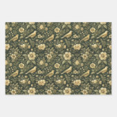 鳥とエレガントフローラのヴィンテージの折り返しと切り離し ラッピングペーパーシート (正面)