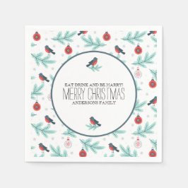 鳥とオーナメントカラフルクリスマスパターン スタンダードカクテルナプキン