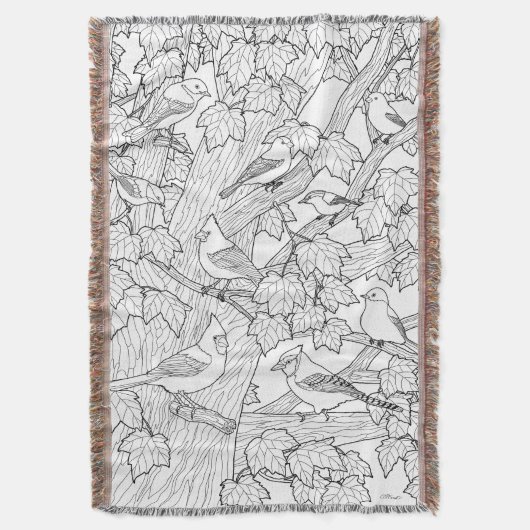 鳥とカエデの木のU絵を描または染料 スローブランケット (正面縦)