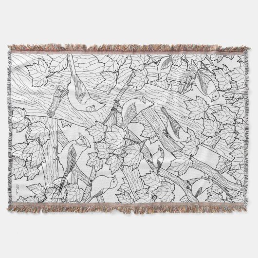 鳥とカエデの木のU絵を描または染料 スローブランケット (正面)