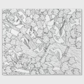 鳥とカエデの木のU色 ラッピングペーパー (フラット)