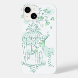 鳥とカゴのミントアクアグリーン名 Case-Mate iPhone 14ケース