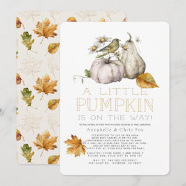 鳥とカボチャの秋の水彩ベイビーシャワー郵送案内 招待状