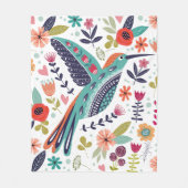 鳥とカラフルスカンジナビアのフォークアートの花 フリースブランケット (正面)