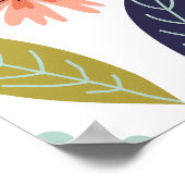 鳥とカラフルスカンジナビアのフォークアートの花 ポスター (角)