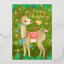 鳥とクリスマスの鹿