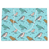 鳥とクリスマスティール（緑がかった色）クリスマスパターンから ラージペーパーバッグ (正面)