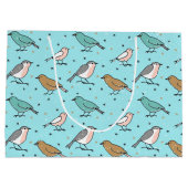 鳥とクリスマスティール（緑がかった色）クリスマスパターンから ラージペーパーバッグ (裏面)