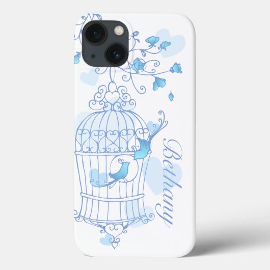 鳥とケージのアクアブルー名電話ケース Case-Mate iPhoneケース (裏面)