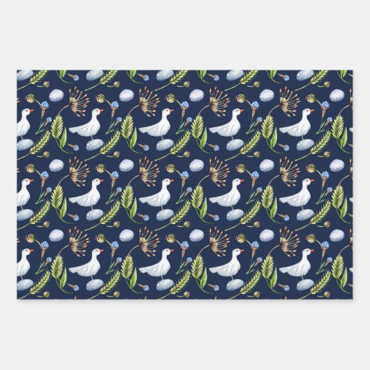 鳥とコスモスの春の屋外ブライダルシャワー ラッピングペーパーシート (正面)