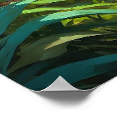 鳥とジャングルに横たわる穏やかなトラ絵画ギ ポスター (角)