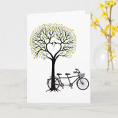 鳥とタンデム自転車のあるハートの木 カード (黄色い花)