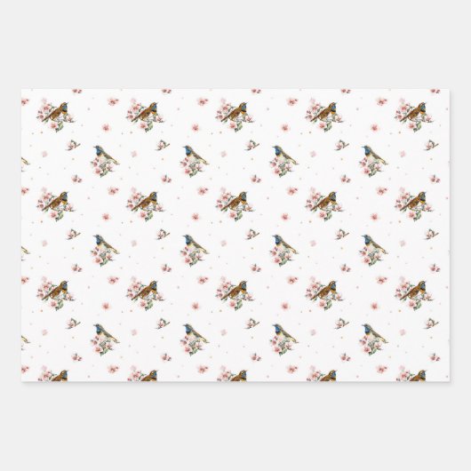 鳥とデザート水の色ウェディングシャワー ラッピングペーパーシート (正面2)