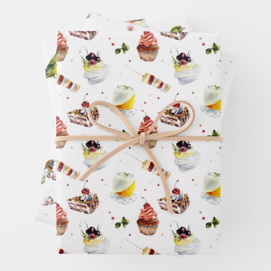 鳥とデザート水の色ウェディングシャワー ラッピングペーパーシート (インサイチュ)