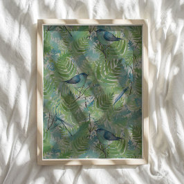 鳥とトンボのパターン芸術 ポスター