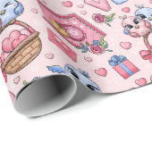 鳥とハートのシームレスな可愛いパターン ラッピングペーパー (ロールコーナー)