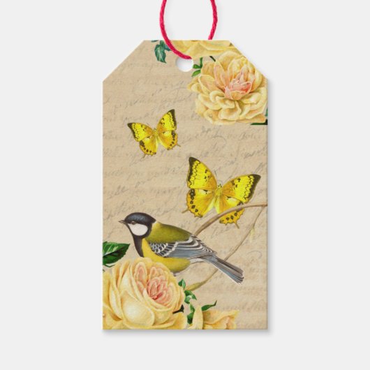 鳥とバラの美しいヴィンテージのギフトタグ ギフトタグ (正面)