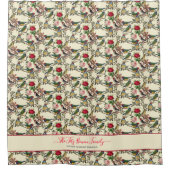 鳥とビクトリアンバラのレトロパターン シャワーカーテン (正面)