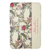 鳥とビクトリアンバラのヴィンテージパターンレトロ バスマット (正面縦)