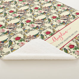 鳥とビクトリアンバラヴィンテージスタイルクリームレッド シェルパブランケット