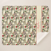 鳥とビクトリアンバラヴィンテージスタイルクリームレッド シェルパブランケット (正面(横))