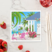 鳥とビーチハウストロピカルクリスマスホリデー スタンダードランチョンナプキン (インサイチュ)