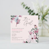 鳥とピンクのフローラガールベビーシャワー 招待状 (スタンド正面)