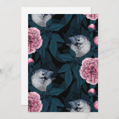 鳥とピンクの牡丹の花と葉の花 (正面/裏面)