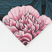 鳥とピンクの牡丹の花と葉の花 フリースブランケット (角)