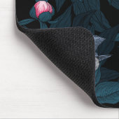 鳥とピンクの牡丹の花と葉の花 マウスパッド (コーナー)