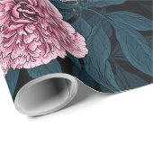鳥とピンクの牡丹の花と葉の花 ラッピングペーパー (ロールコーナー)
