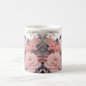 鳥とピンクの牡丹コーヒーマグ コーヒーマグカップ (中央)