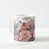 鳥とピンクの芍薬 コーヒーマグ コーヒーマグカップ (正面左)