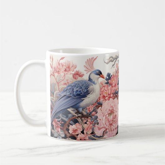 鳥とピンクの芍薬 コーヒーマグ コーヒーマグカップ (左)