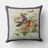 鳥とピンクの野生のバラ クッション (裏面)