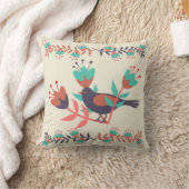 鳥とフローラのフォークアート クッション (ブランケット)