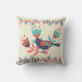 鳥とフローラのフォークアート クッション (正面)