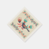 鳥とフローラのフォークアート スタンダードカクテルナプキン (角)