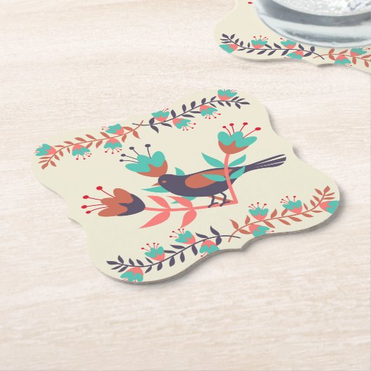 鳥とフローラのフォークアート ペーパーコースター (アングル)