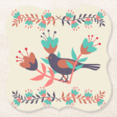 鳥とフローラのフォークアート ペーパーコースター (正面)